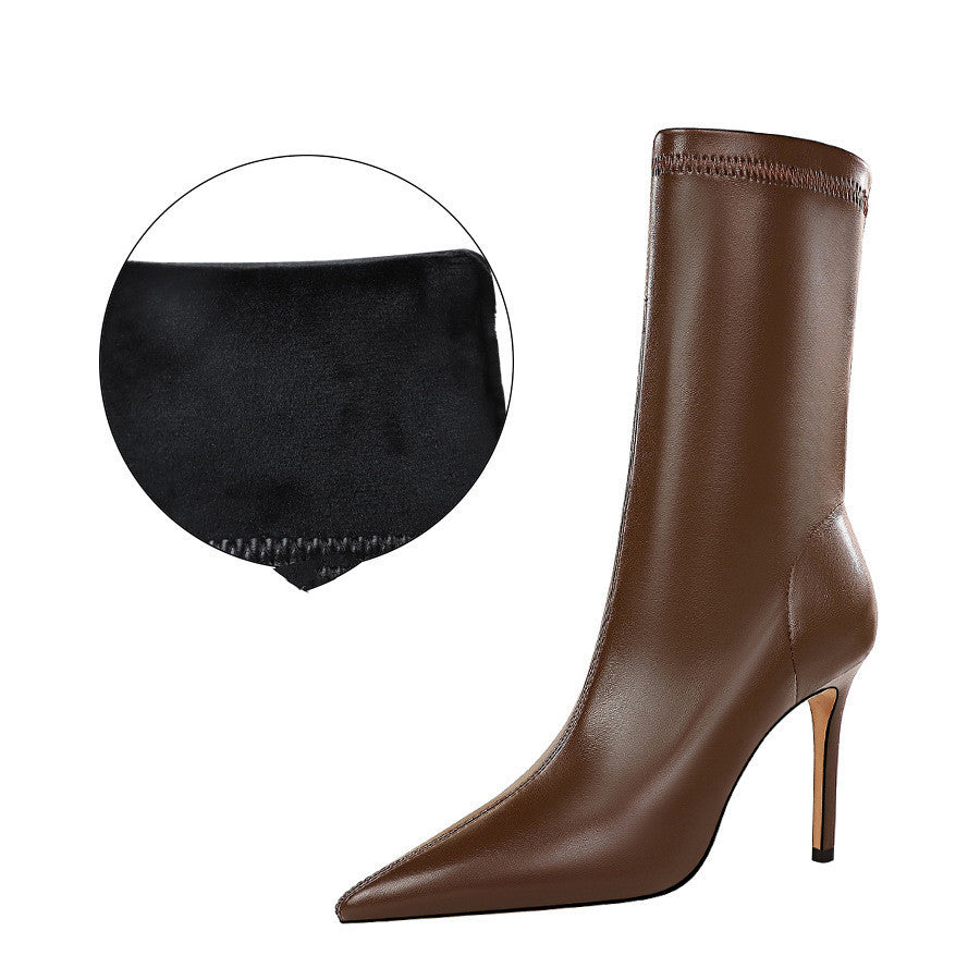 Women's Sexy Pointed Toe High Heel Short Boots