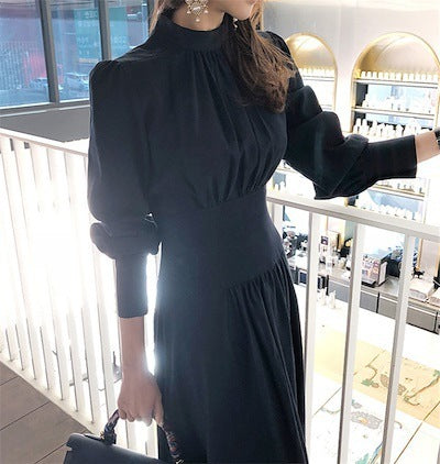 Elegant Women's Lantern Sleeve Turtleneck Dress