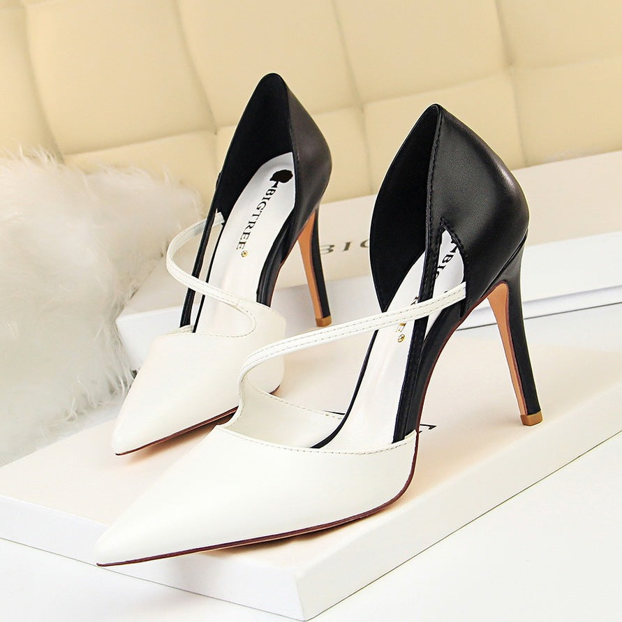 Women's Color Matching Hollow Thin Heel Shoes