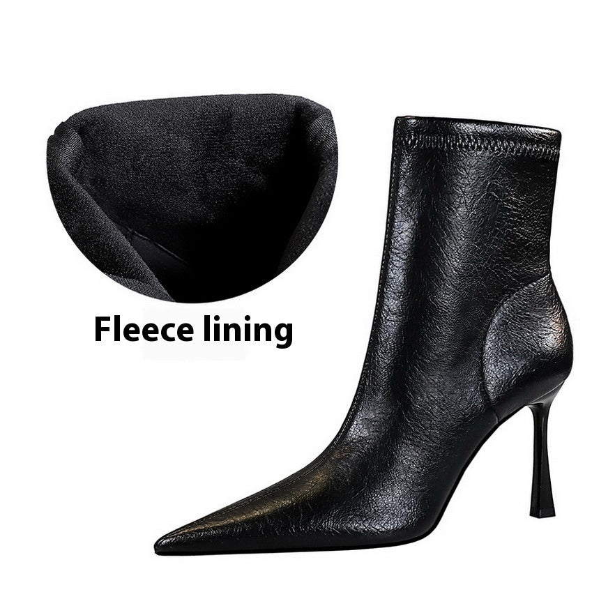 Ultra High Heel Stiletto Pointed Winter Side Zipper Short Boots