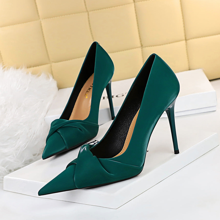 Women's Bow High Heels-Slim Shallow Pointed Toe Pumps