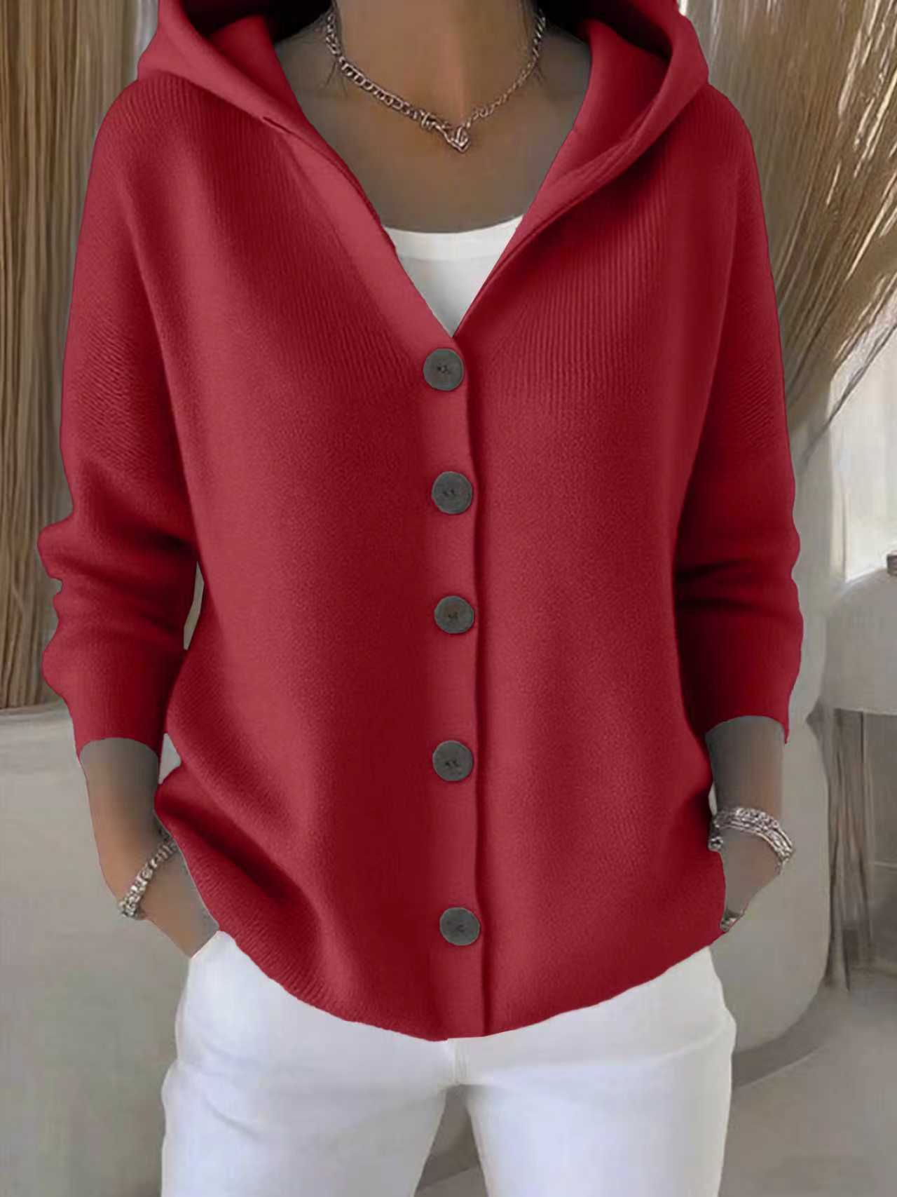 Women's Hooded Button Knitted Cardigan Sweater