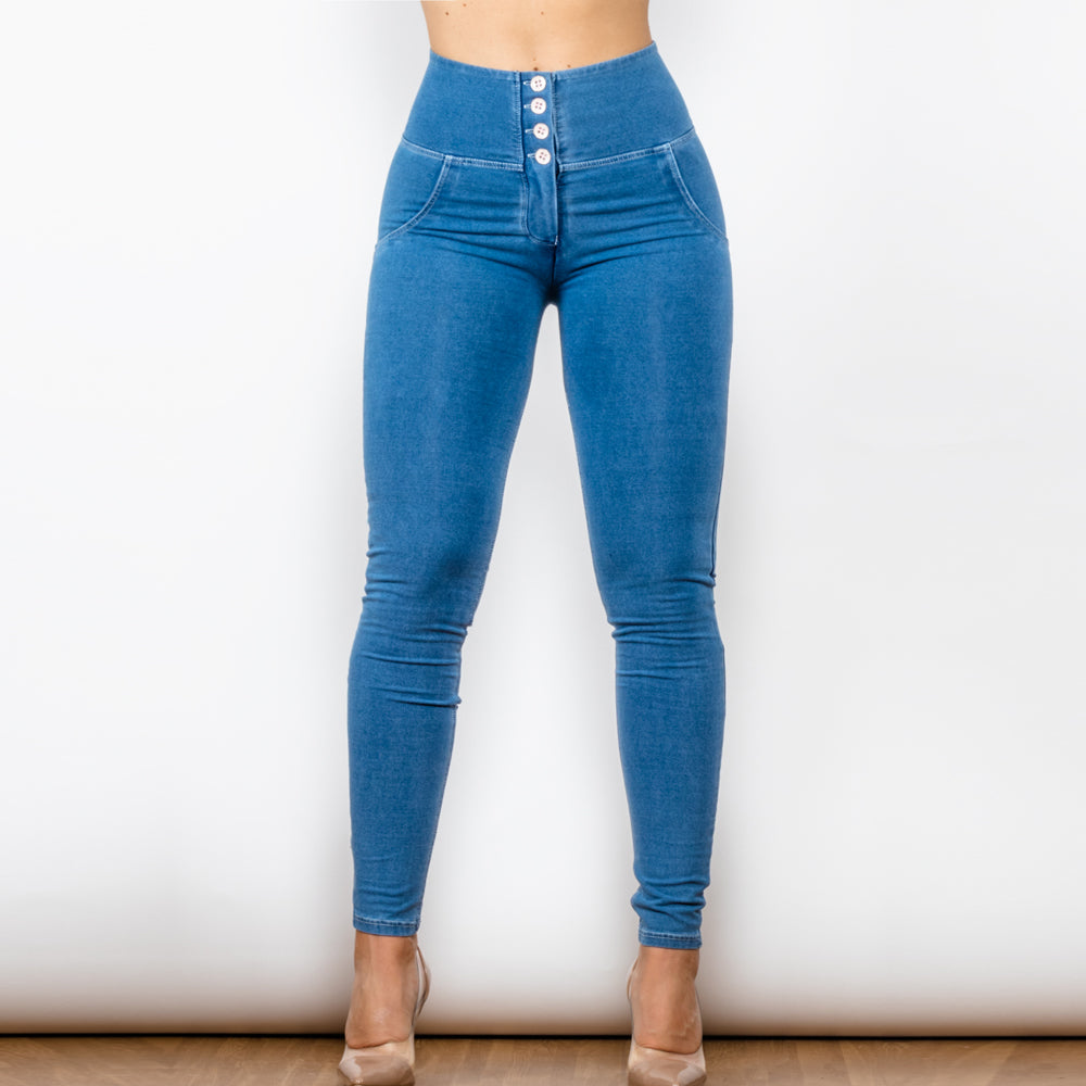 Shascullfites Melody Gym And Shaping Leggings Light Blue Jeans Jeggings  Butt Lift Jeans Buttons Style for Women Sculpting Jeans