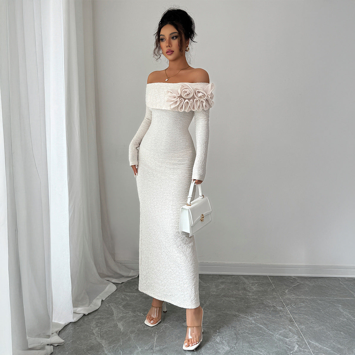 Flower Off-Shoulder Maxi Dress