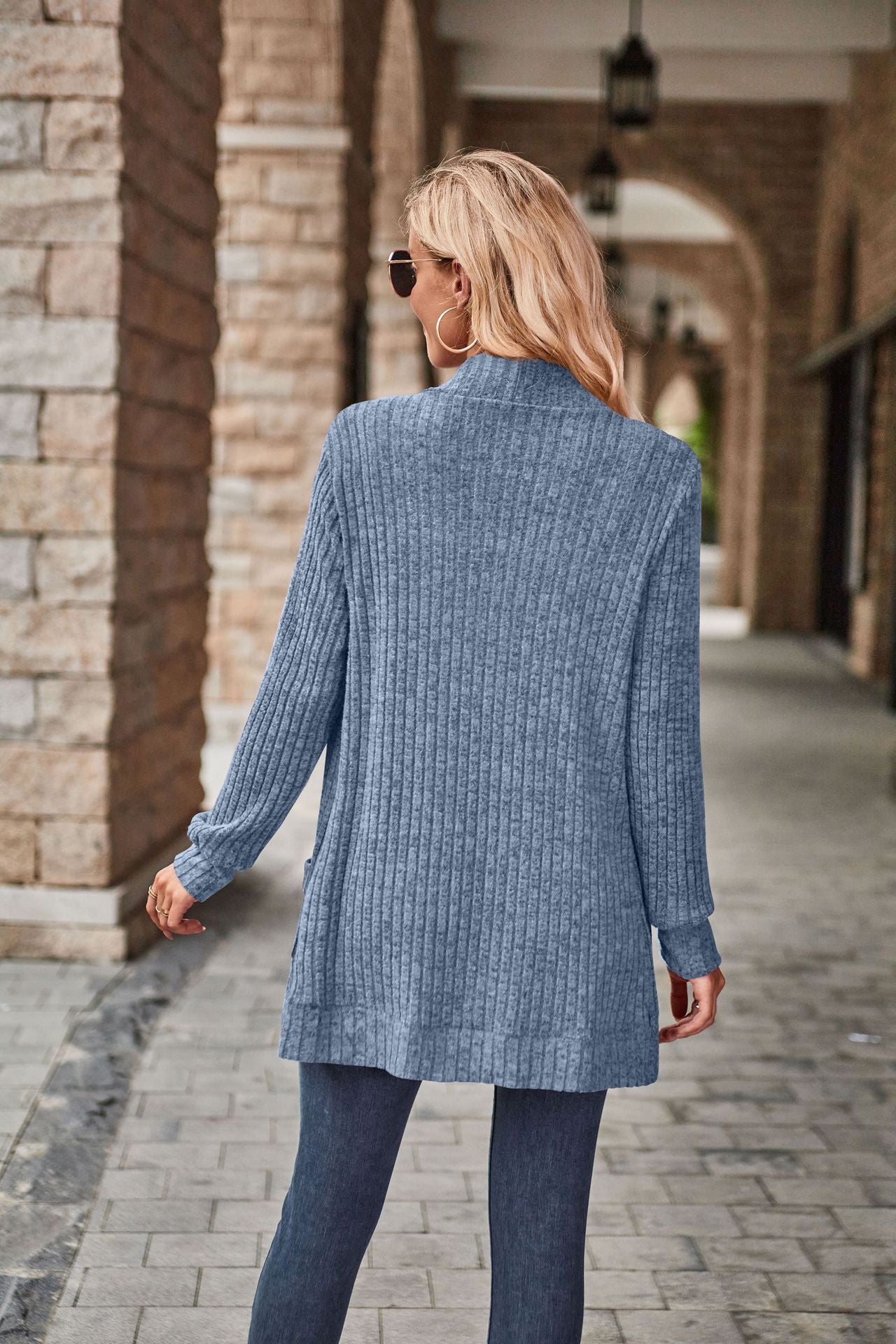 Women's Hollow Striped Brushed Cardigan