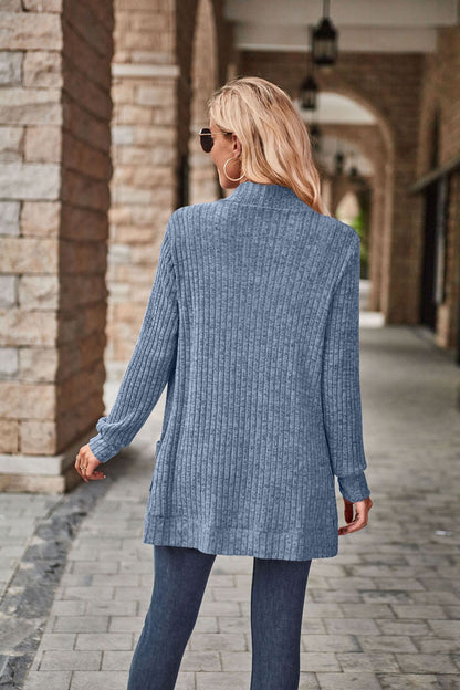 Women's Hollow Striped Brushed Cardigan