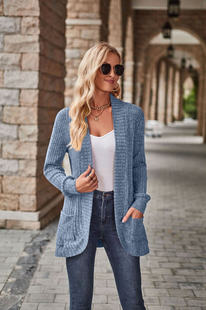 Women's Hollow Striped Brushed Cardigan