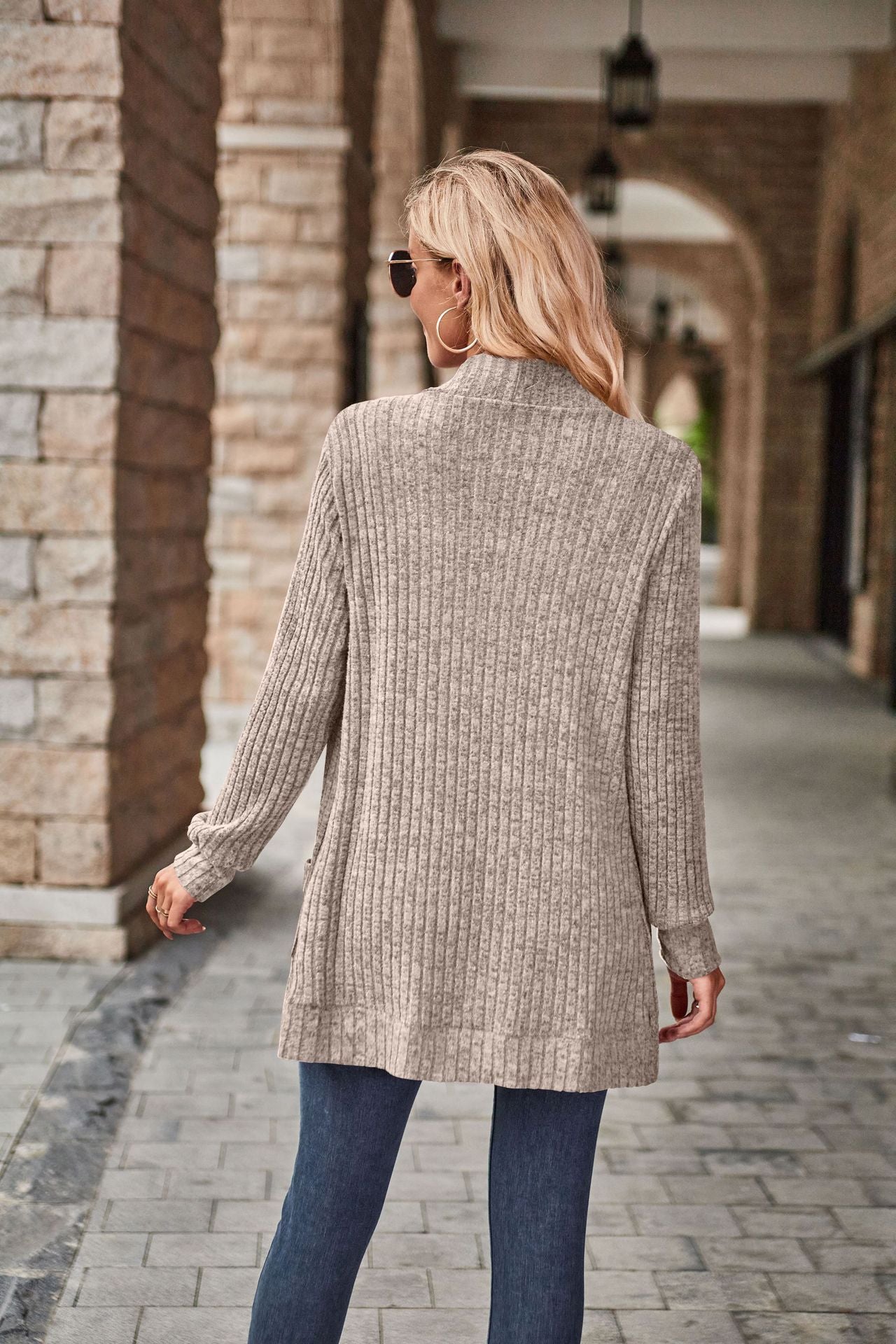 Women's Hollow Striped Brushed Cardigan