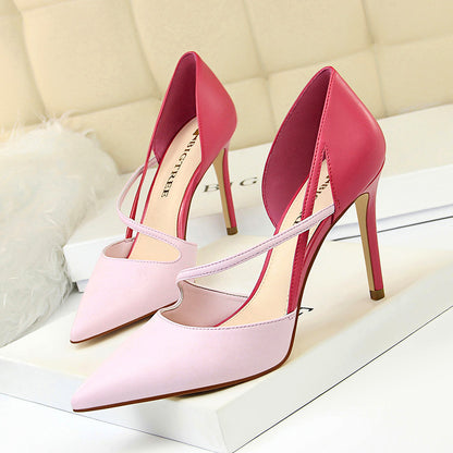 Women's Color Matching Hollow Thin Heel Shoes