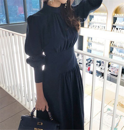 Elegant Women's Lantern Sleeve Turtleneck Dress