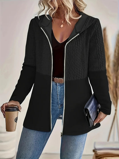Women's Textured Drawstring Hooded Zip Jacket
