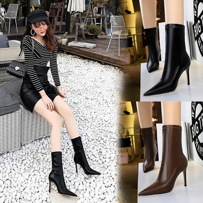 Women's Sexy Pointed Toe High Heel Short Boots
