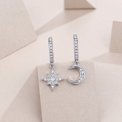 Elegant Star and Moon Moissanite Diamond Earrings Jewelry Set