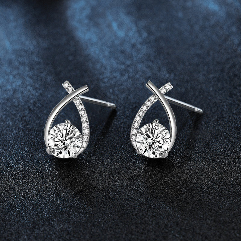 Moissanite Sterling Silver Fishtail Cross Earrings for Women