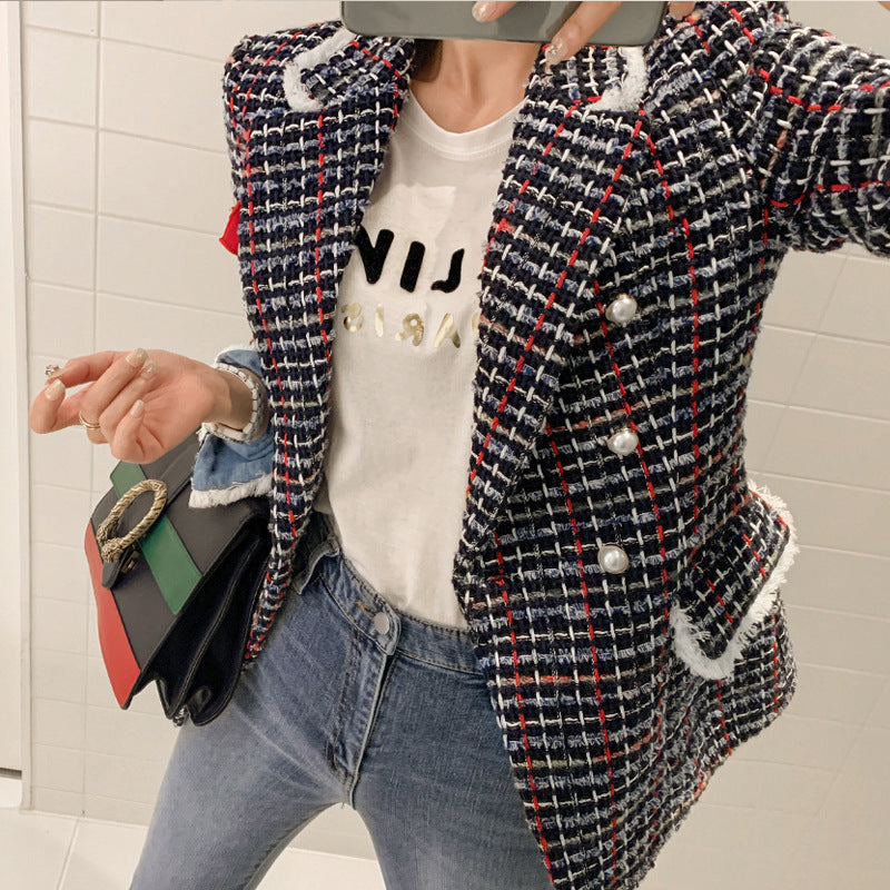 Women's Slim Fit Long Sleeve Tweed Short Coat