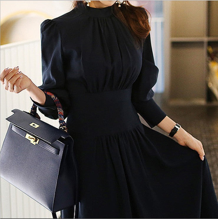 Elegant Women's Lantern Sleeve Turtleneck Dress
