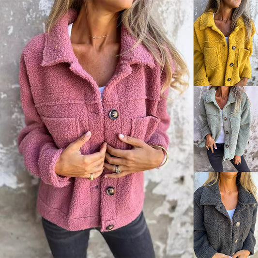 Women's Lamb Wool Lapel Warm Winter Coat