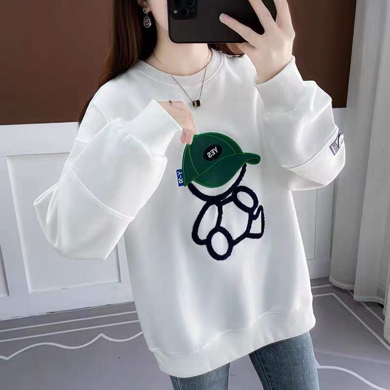 Women's Casual Loose Cartoon Round Neck Cotton Sweater