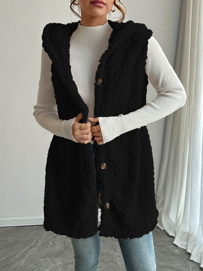 Women's Plush Hooded Button Cardigan Vest