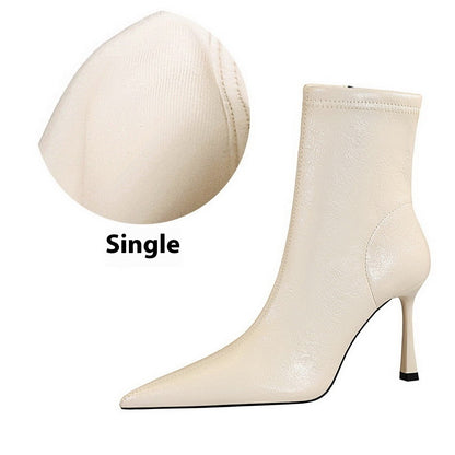 Ultra High Heel Stiletto Pointed Winter Side Zipper Short Boots