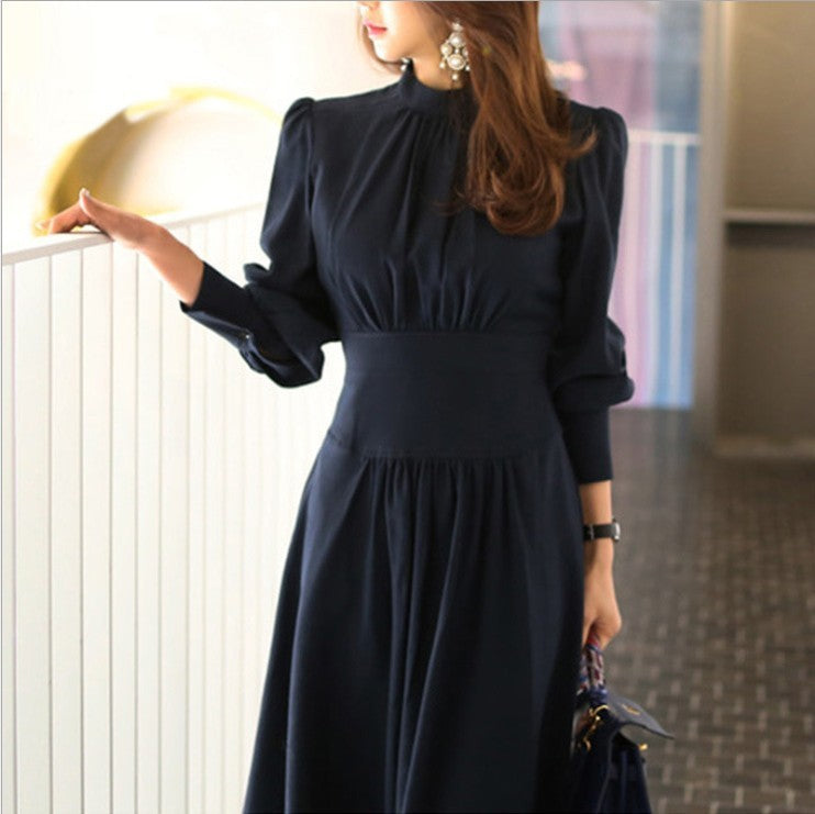 Elegant Women's Lantern Sleeve Turtleneck Dress
