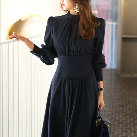 Elegant Women's Lantern Sleeve Turtleneck Dress