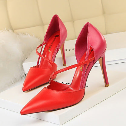 Women's Color Matching Hollow Thin Heel Shoes