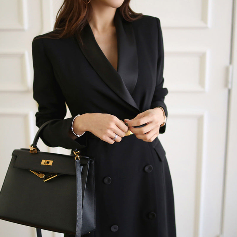 Professional Temperament Suit Collar Double Breasted Long Suit Jacket Women