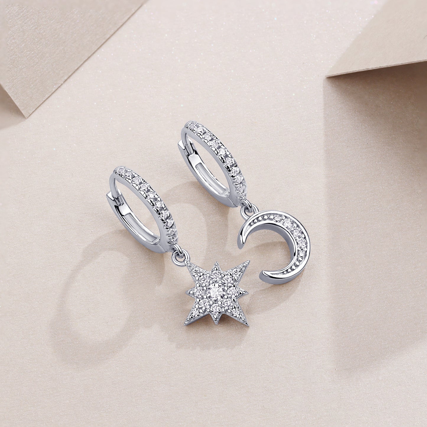 Elegant Star and Moon Moissanite Diamond Earrings Jewelry Set