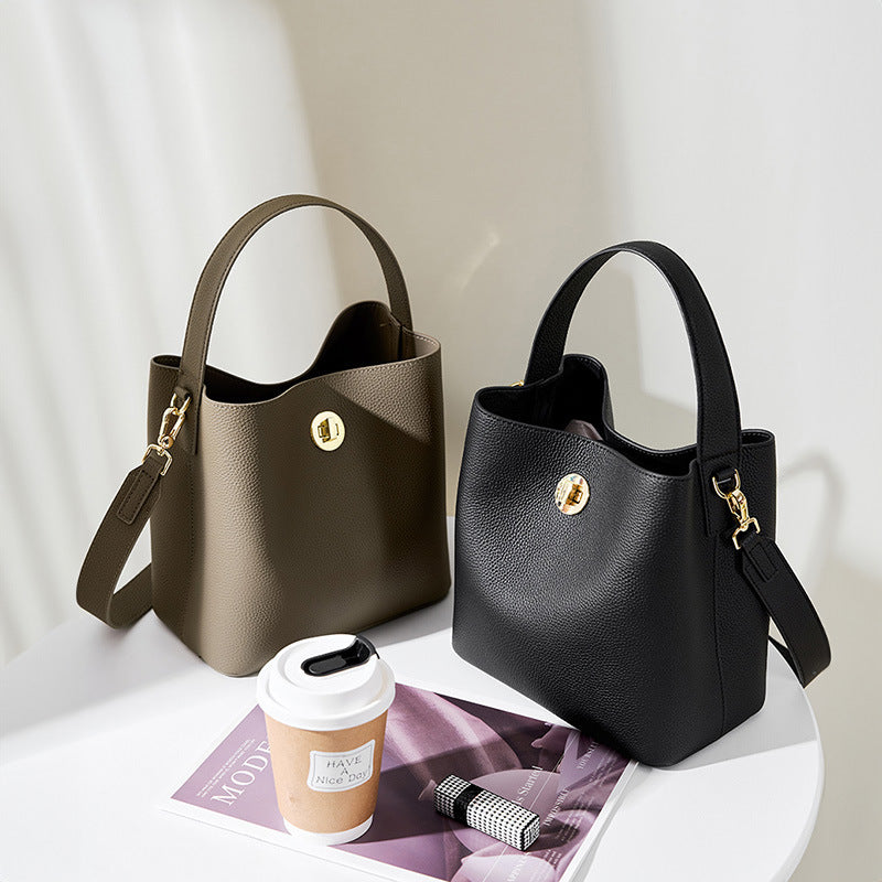 Elegant Large Capacity Leather Bucket Handbag for Women