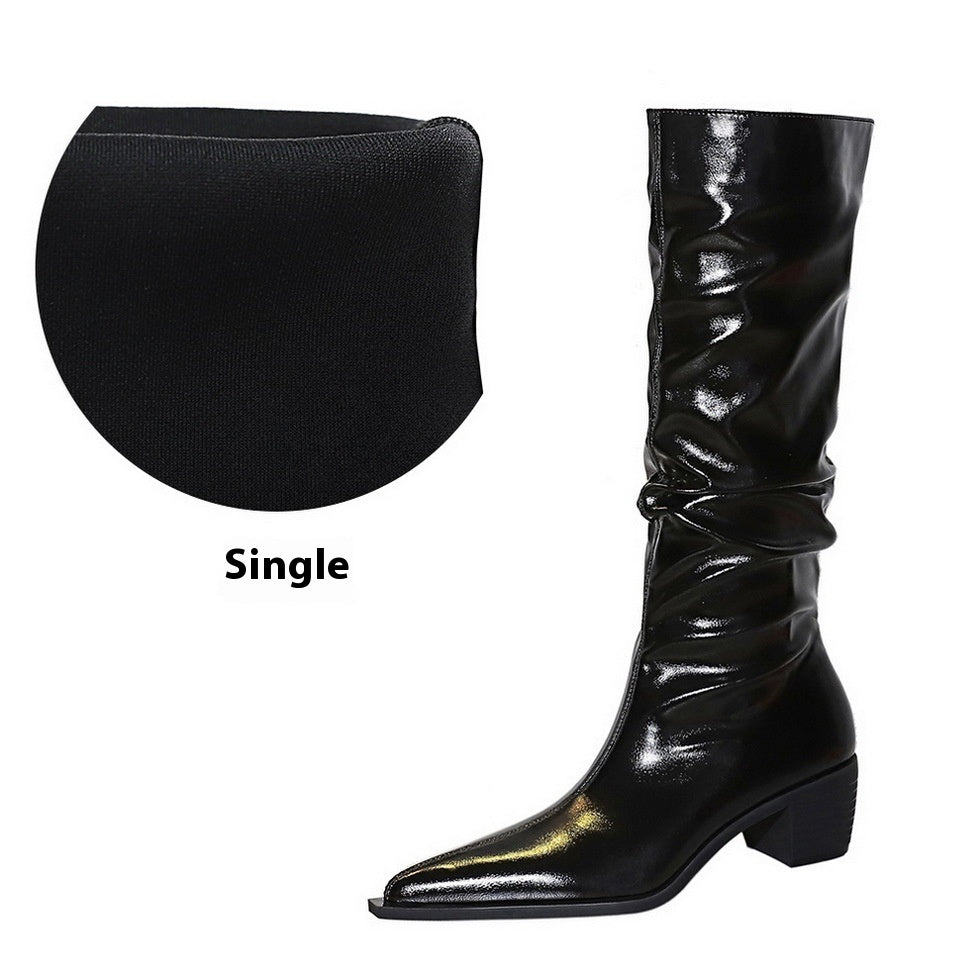 Fashion Over-the-Knee Boots for Women – Pointed Toe, Chunky Mid Heel