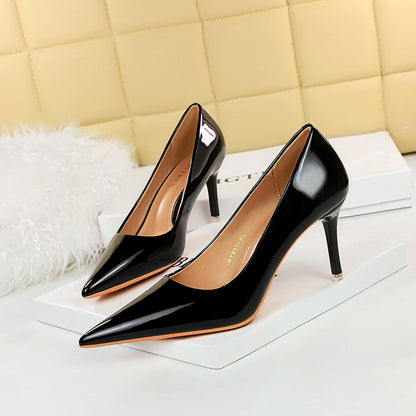 Women's Fashion Simple Stiletto Glossy Patent Leather High Heels