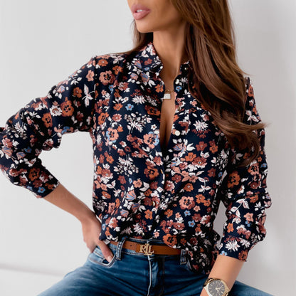 Women's Loose Long Sleeve Printed Shirt Top