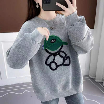 Women's Casual Loose Cartoon Round Neck Cotton Sweater
