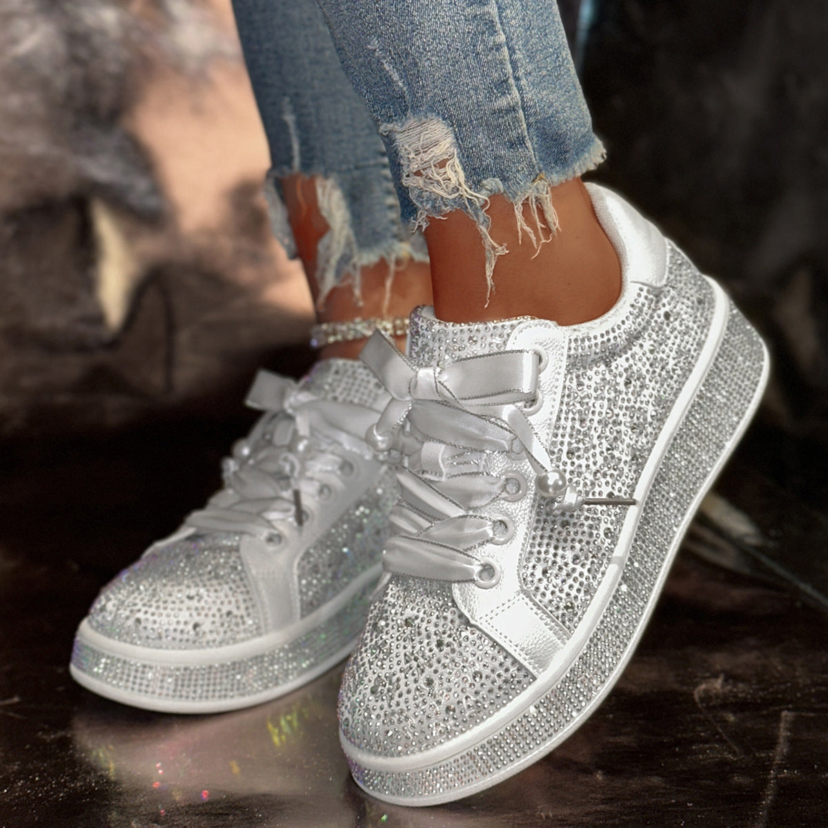 Fashionable Women's Plus Size Starry Rhinestone Sneakers