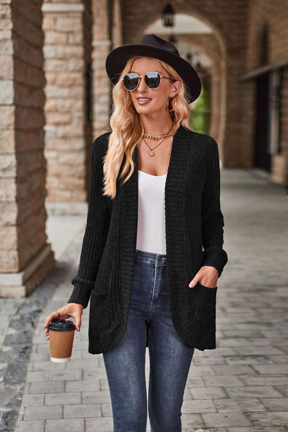 Women's Hollow Striped Brushed Cardigan