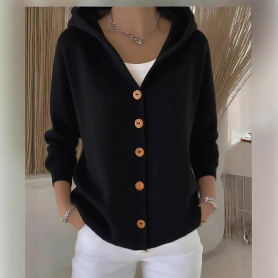 Women's Hooded Button Knitted Cardigan Sweater