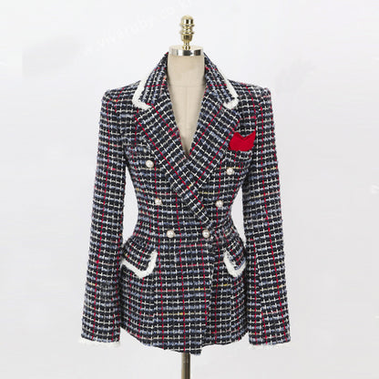 Women's Slim Fit Long Sleeve Tweed Short Coat