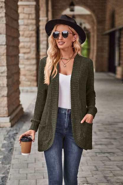 Women's Hollow Striped Brushed Cardigan