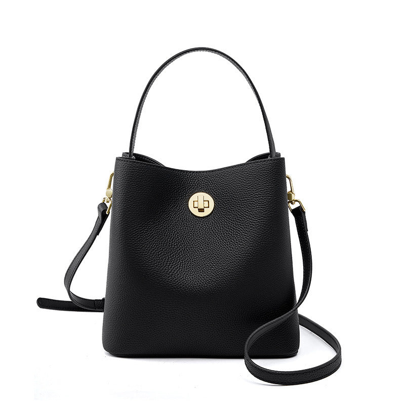 Elegant Large Capacity Leather Bucket Handbag for Women