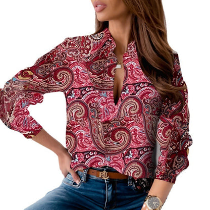 Women's Loose Long Sleeve Printed Shirt Top