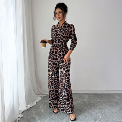 Women's Leopard Print Long Sleeve Jumpsuit