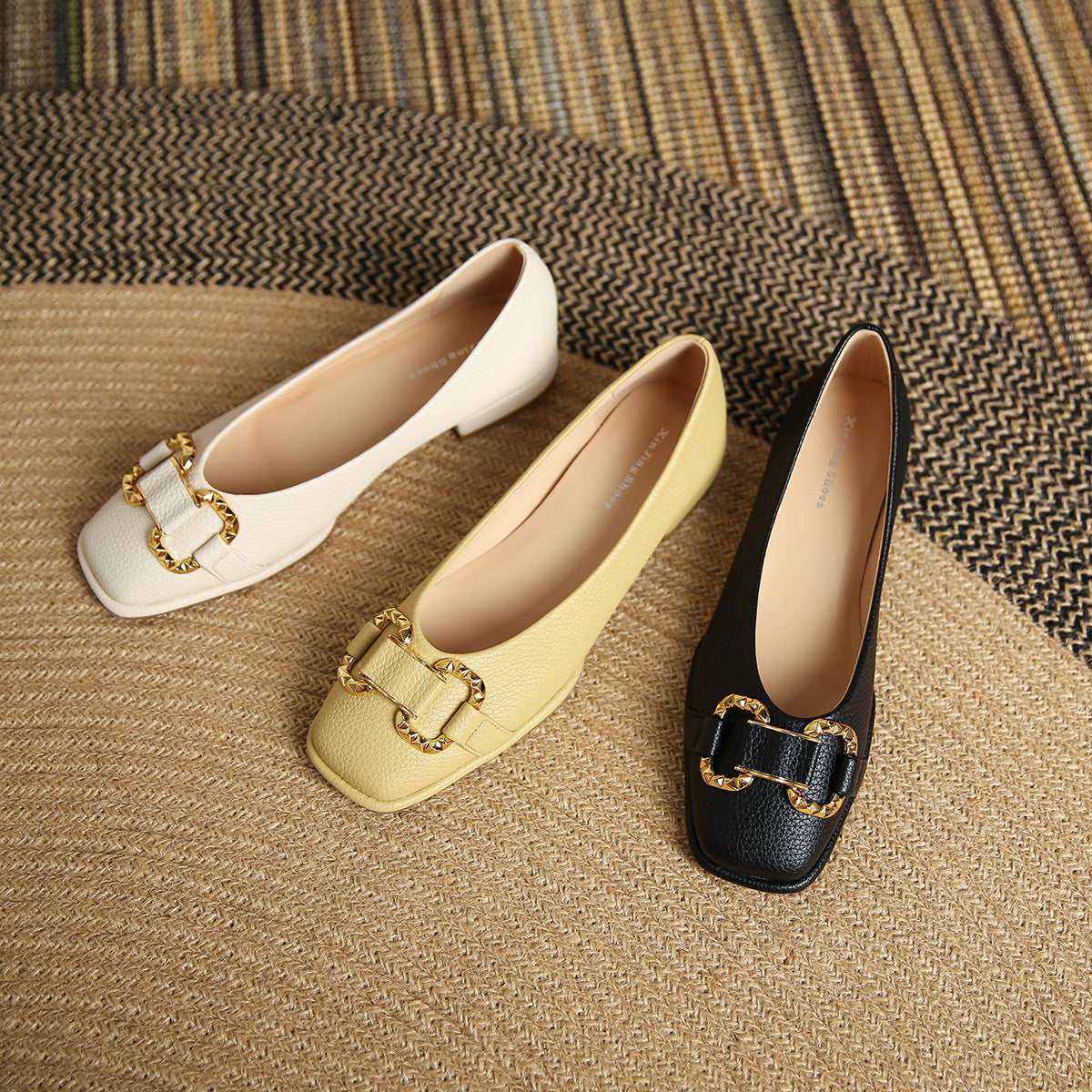 Women's Pebbled Pumps Horsebit Low Heel Shoes Elegant Flats