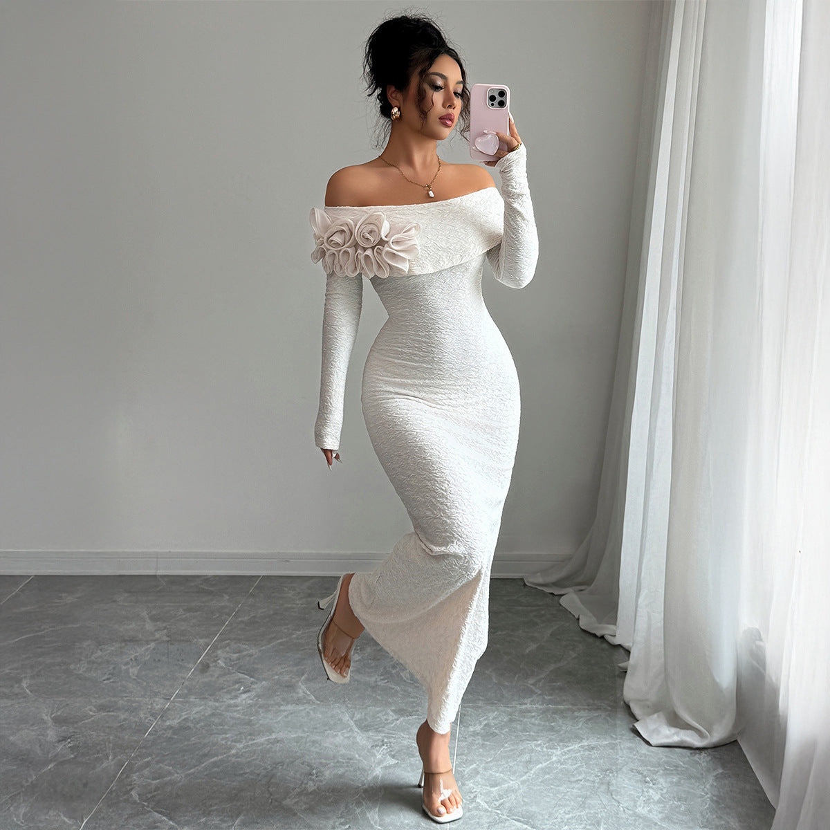 Flower Off-Shoulder Maxi Dress