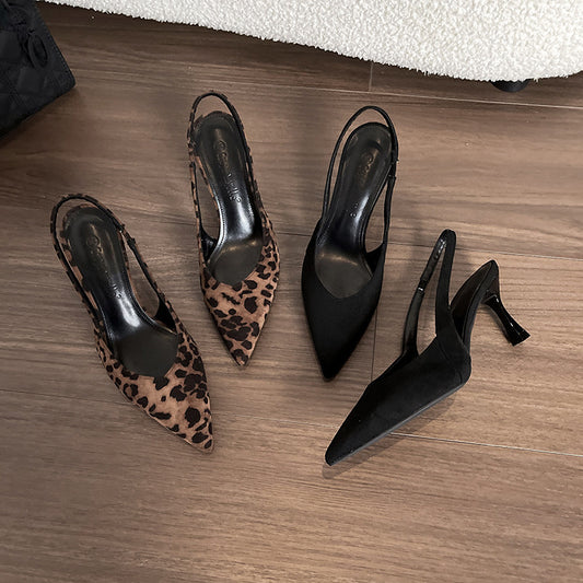 Women’s Leopard Print Suede Slingback High Heel Sandals