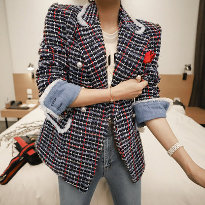 Women's Slim Fit Long Sleeve Tweed Short Coat
