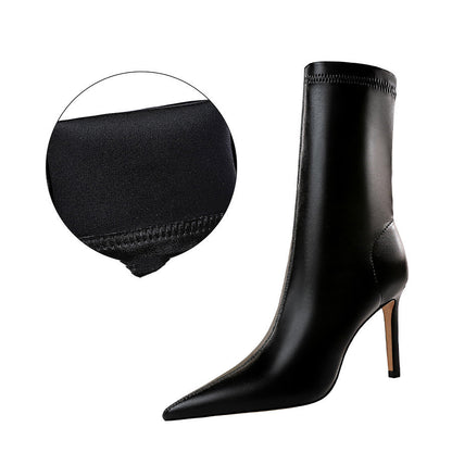 Women's Sexy Pointed Toe High Heel Short Boots