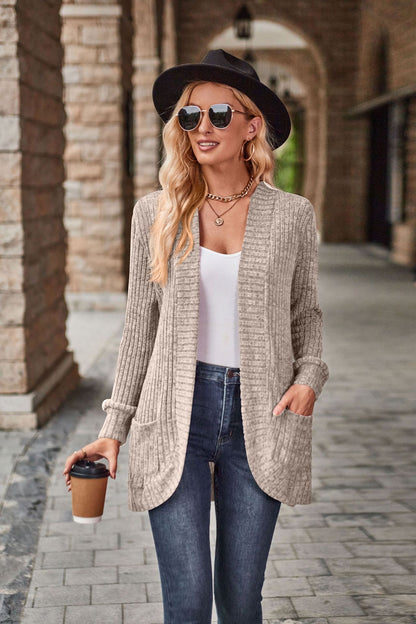 Women's Hollow Striped Brushed Cardigan