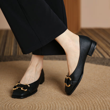 Women's Pebbled Pumps Horsebit Low Heel Shoes Elegant Flats