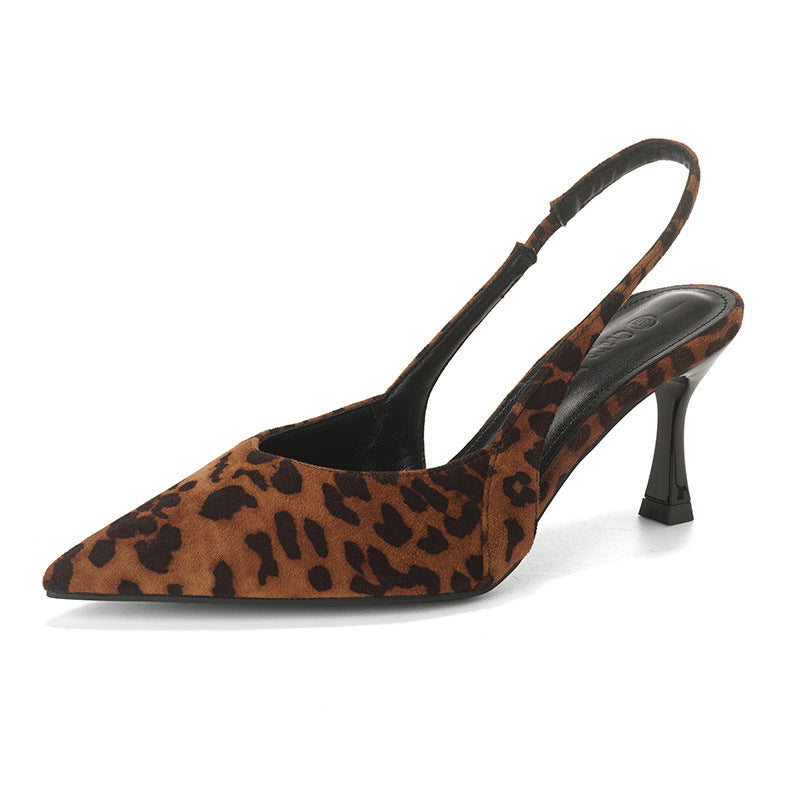 Women’s Leopard Print Suede Slingback High Heel Sandals